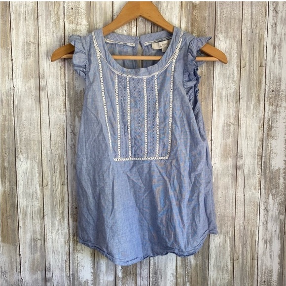 Loft Blue Ruffle Sleeveless Blouse - Picture 1 of 4